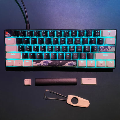 HXSJ Ergonomic 60% Mechanical Gaming Keyboard, with Blue Switches, USB Cable, Keycap Puller, Backlit Sea Blue LED, USB Powered, ≤36V Operating Voltage, with No Battery Required for Gaming