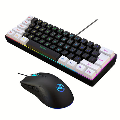 1pc HXSJ Mechanical Gaming Keyboard and Optical Mouse Set, 61-Key Wired Design, Dual Color Injection Molded Keycaps, RGB Backlight, USB Plug and Play, Compatible with PC