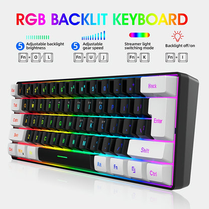 1pc HXSJ Mechanical Gaming Keyboard and Optical Mouse Set, 61-Key Wired Design, Dual Color Injection Molded Keycaps, RGB Backlight, USB Plug and Play, Compatible with PC