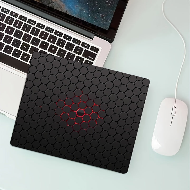 7x8.6 Inch Rubber Non-Slip Mouse Pad, Mini Soft Oblong Geometric Gaming Design Office Desk Accessory with Hexagonal Pattern