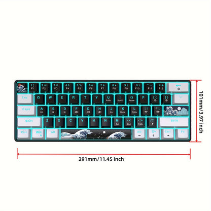 HXSJ Ergonomic 60% Mechanical Gaming Keyboard, with Blue Switches, USB Cable, Keycap Puller, Backlit Sea Blue LED, USB Powered, ≤36V Operating Voltage, with No Battery Required for Gaming