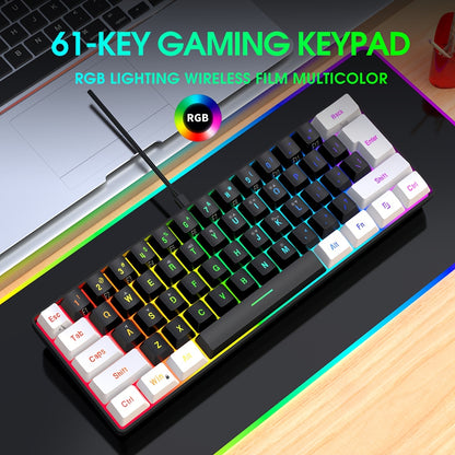 1pc HXSJ Mechanical Gaming Keyboard and Optical Mouse Set, 61-Key Wired Design, Dual Color Injection Molded Keycaps, RGB Backlight, USB Plug and Play, Compatible with PC