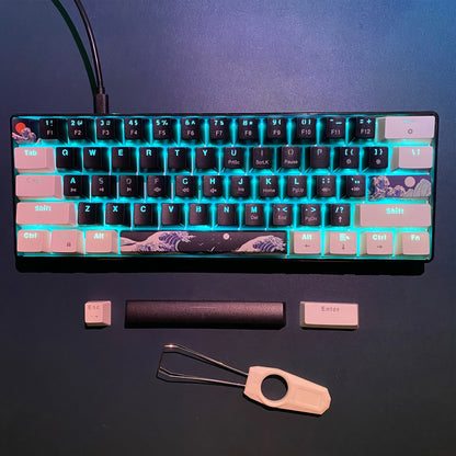 HXSJ Ergonomic 60% Mechanical Gaming Keyboard, with Blue Switches, USB Cable, Keycap Puller, Backlit Sea Blue LED, USB Powered, ≤36V Operating Voltage, with No Battery Required for Gaming